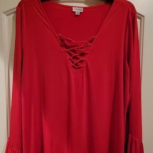 Red shirt with tie front and angel sleeves